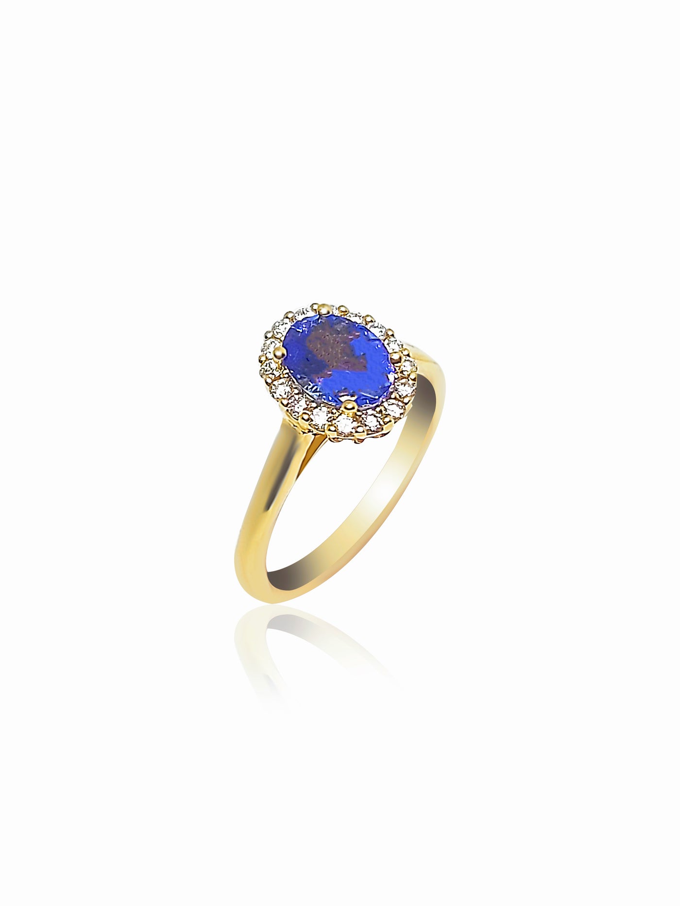 Halo Engagement Ring with Tanzanite stone