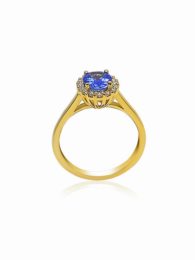 Halo Engagement Ring with Tanzanite stone