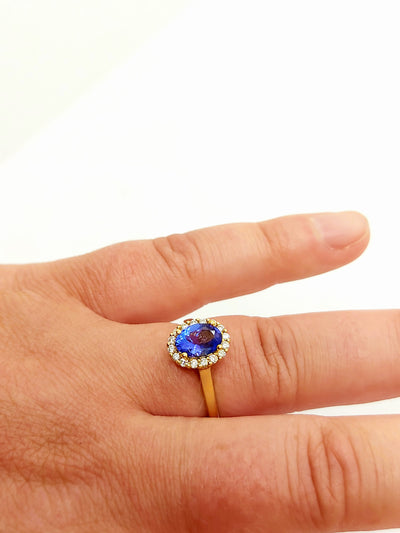 Halo Engagement Ring with Tanzanite stone