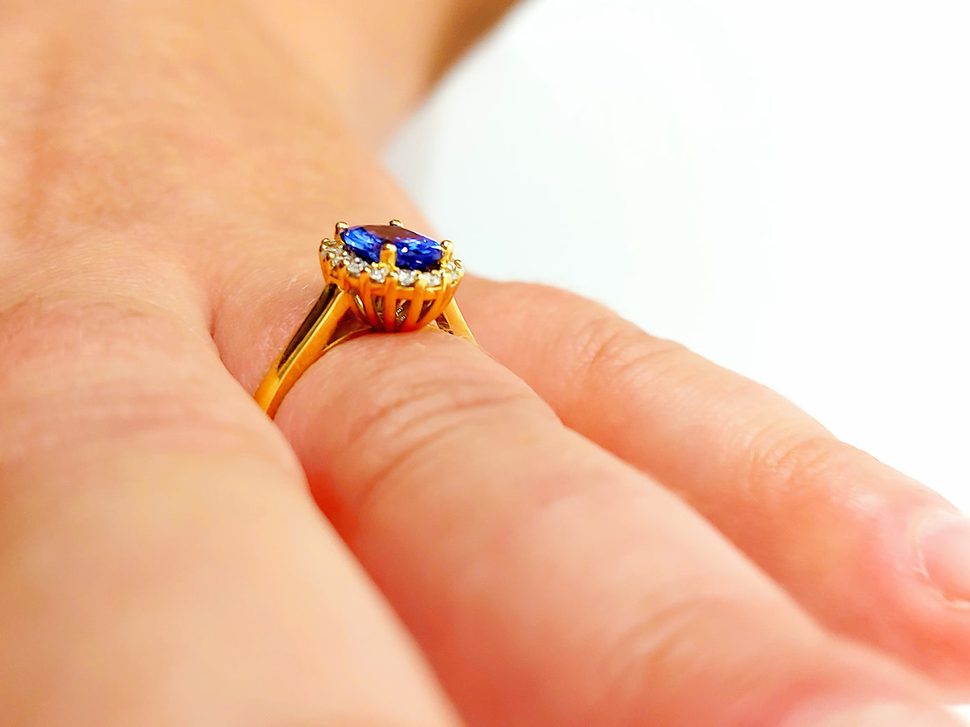 Halo Engagement Ring with Tanzanite stone