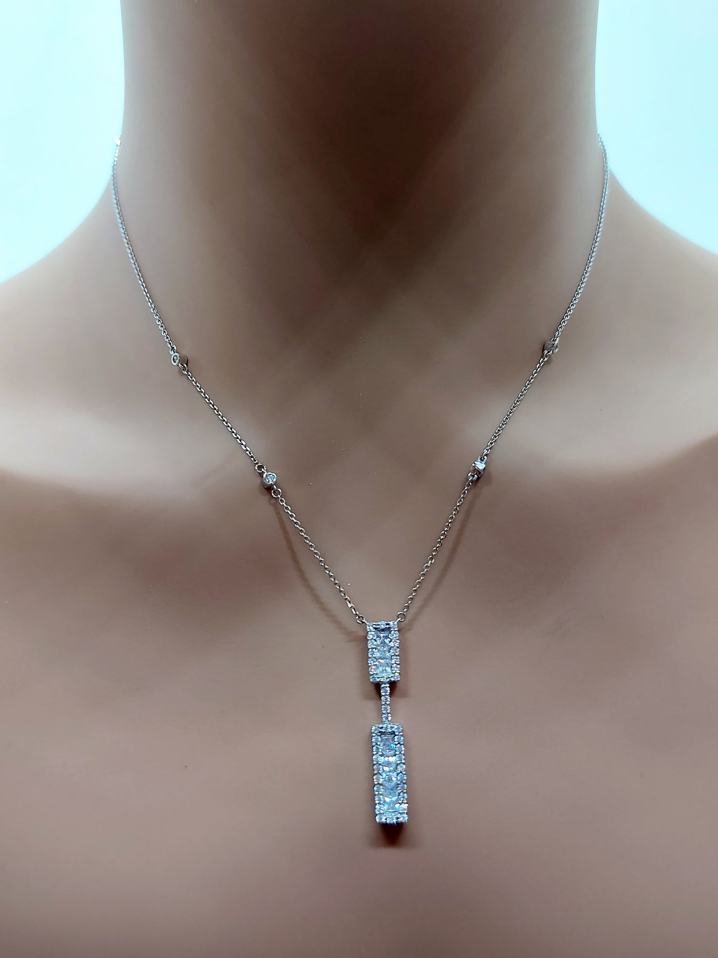 14k Real Solid White Gold Necklace with very high quality Princess cut and Round CZ stones