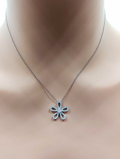 14k Real Solid White Gold Flower Necklace fully covered with diamonds.