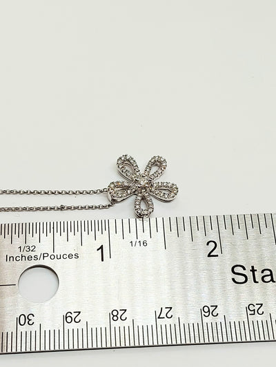 14k Real Solid White Gold Flower Necklace fully covered with diamonds.