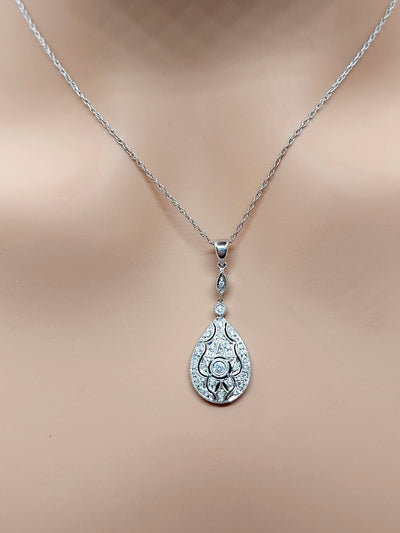 14k Real Solid White Gold Diamond Tear drop or Rain Necklace for women