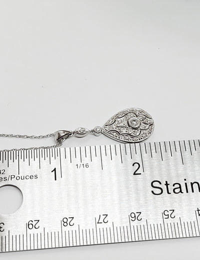 14k Real Solid White Gold Diamond Tear drop or Rain Necklace for women