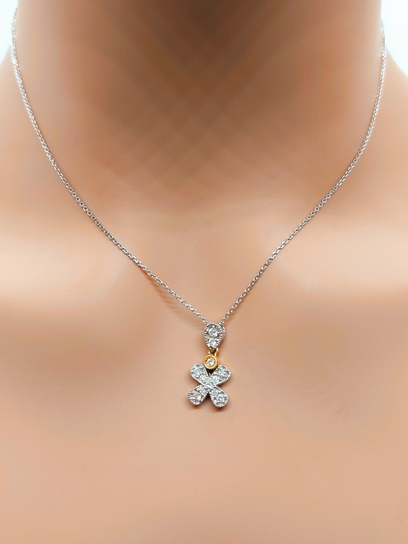 14k Real Solid White Gold Flower Necklace with Natural Diamonds, Necklace for women