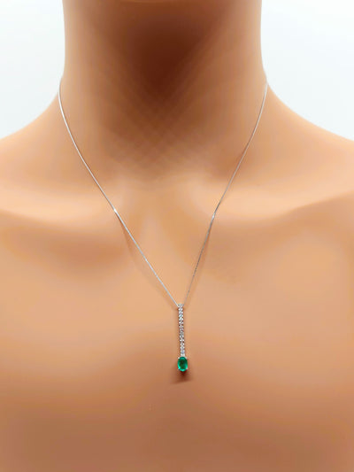 14k Real Solid Gold Necklace with Natural high quality Oval Emerald and Diamonds for women