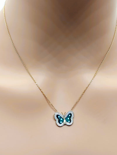 10k Real Solid Gold Green Butterfly Necklace with Diamonds for women