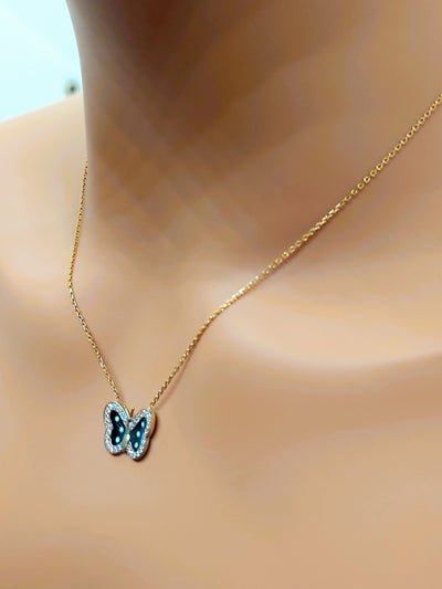 10k Real Solid Gold Green Butterfly Necklace with Diamonds for women