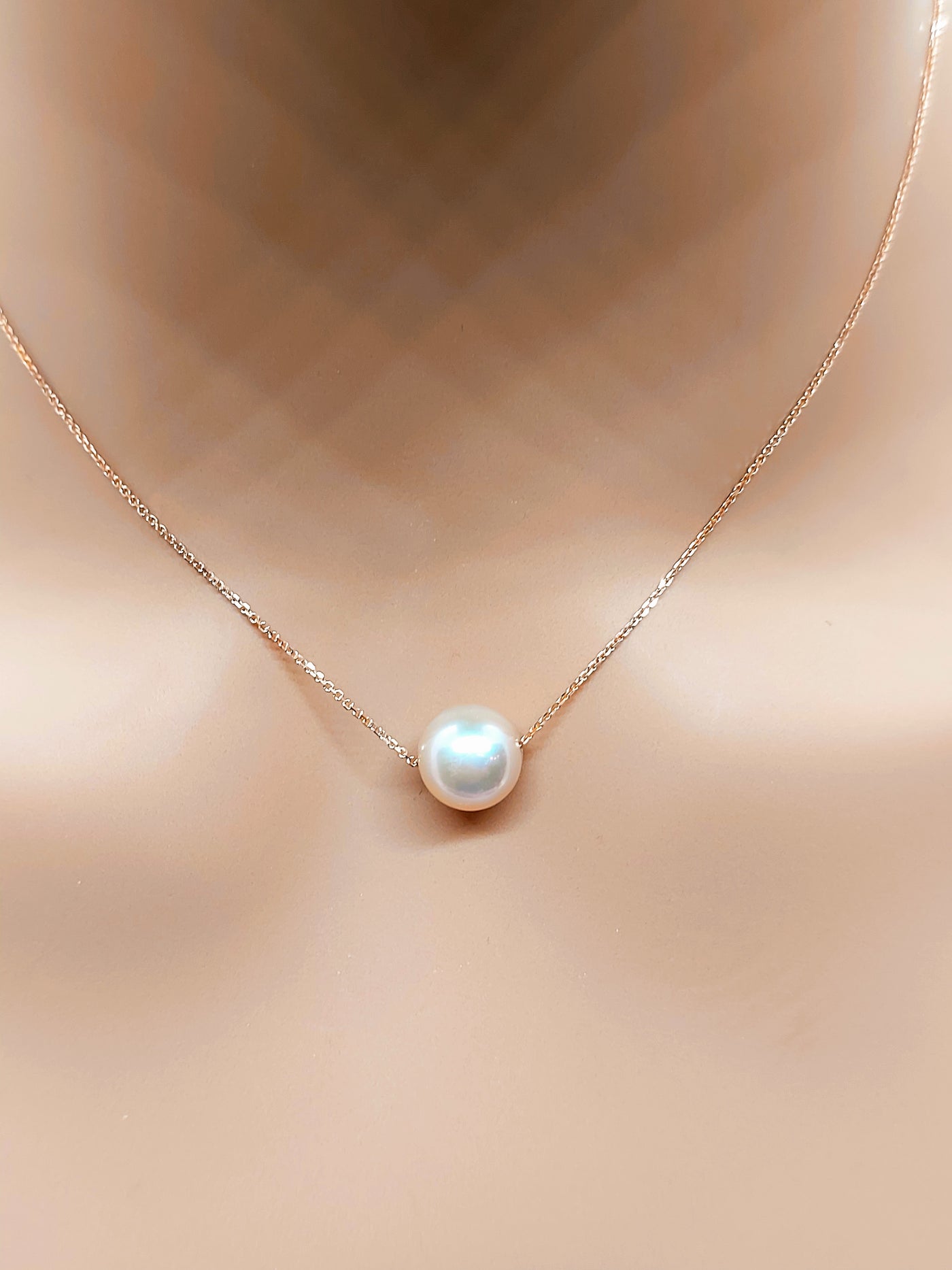 10k Real Solid Pink/Rose Gold Pearl Necklace for women