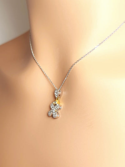 14k Real Solid White Gold Flower Necklace with Natural Diamonds, Necklace for women