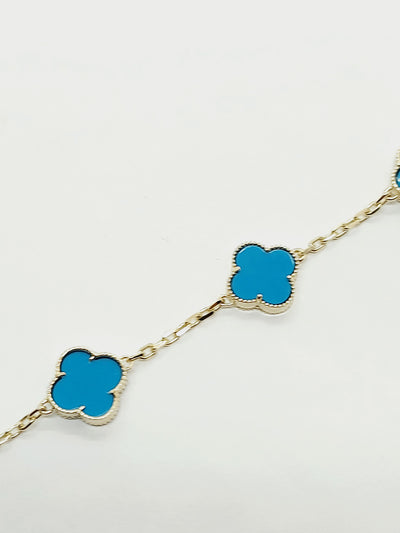 10k Gold Clover leaf Blue cyan Bracelet