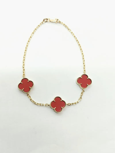 10k Gold Red Clover Leaf Bracelet