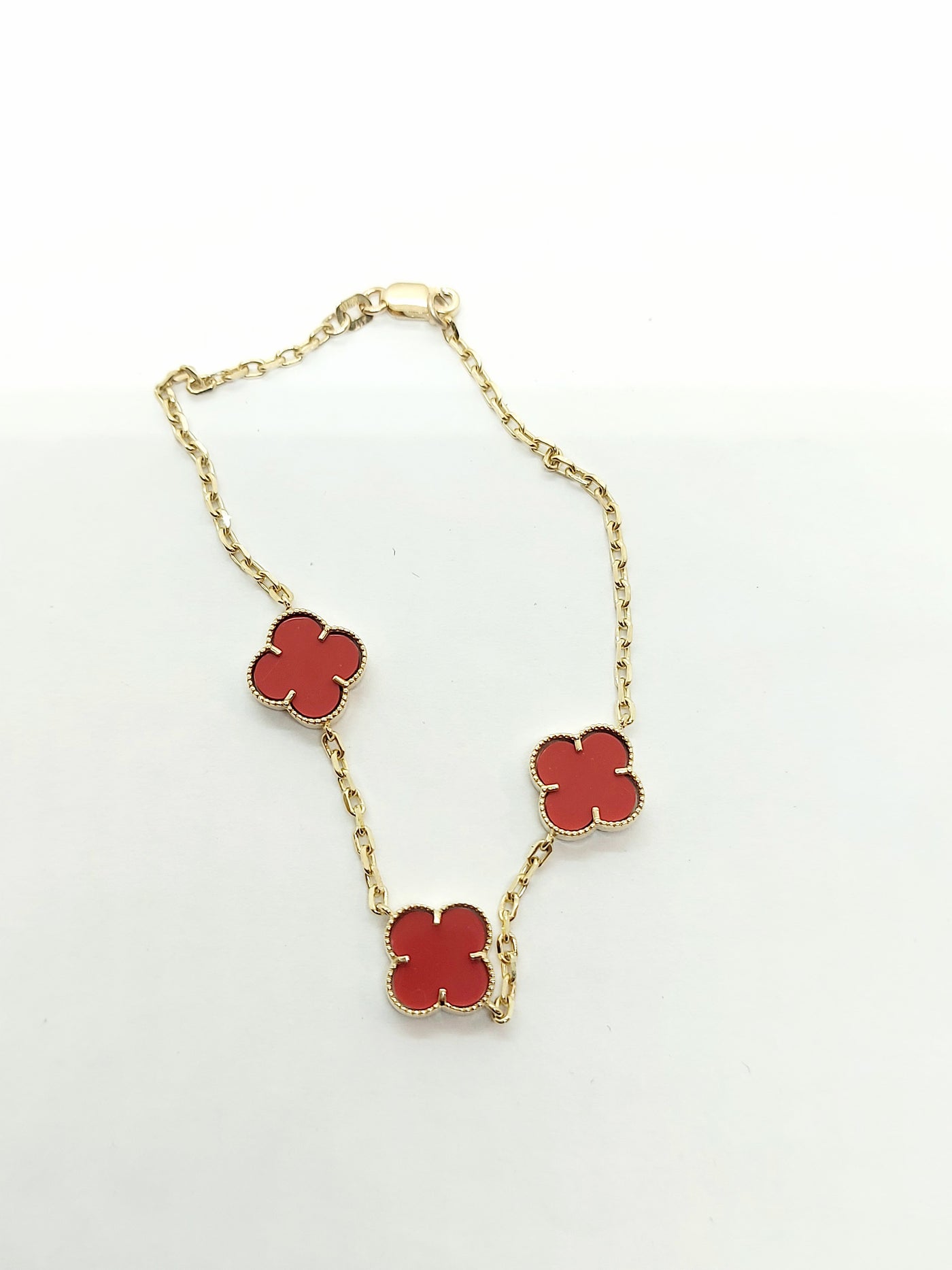 10k Gold Red Clover Leaf Bracelet