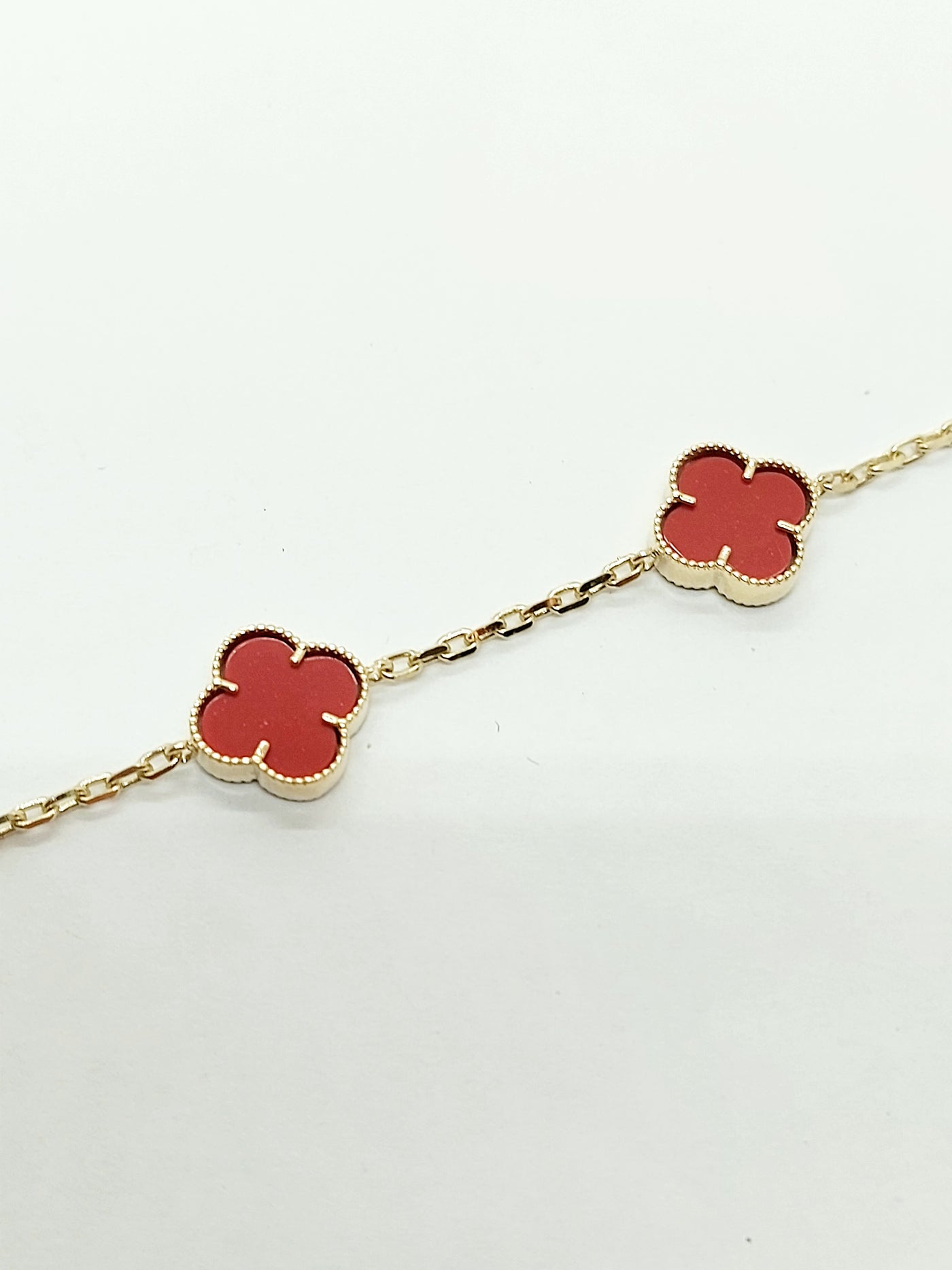 10k Gold Red Clover Leaf Bracelet