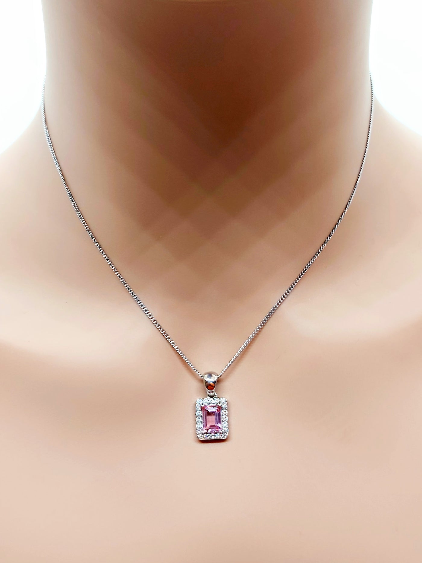 14k Emerald cut Pink Topaz Necklace