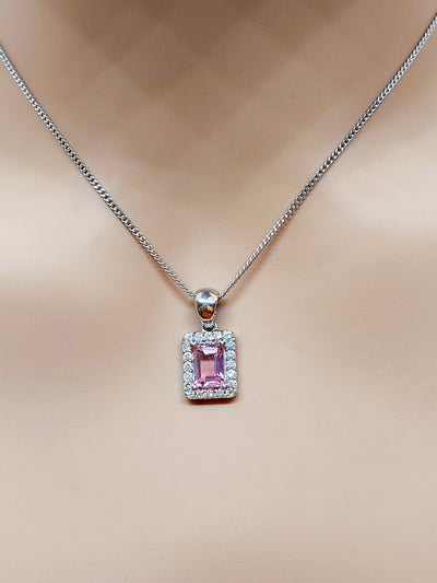 14k Emerald cut Pink Topaz Necklace