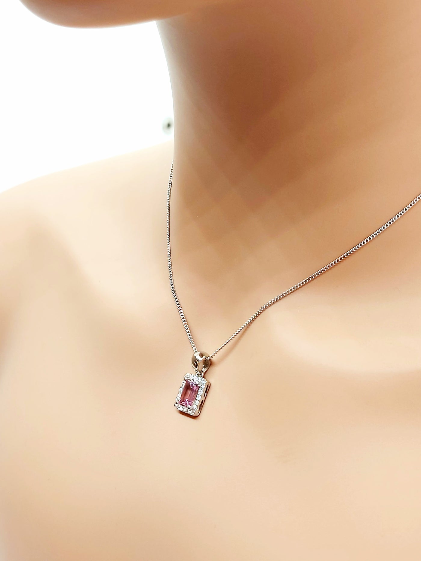 14k Emerald cut Pink Topaz Necklace