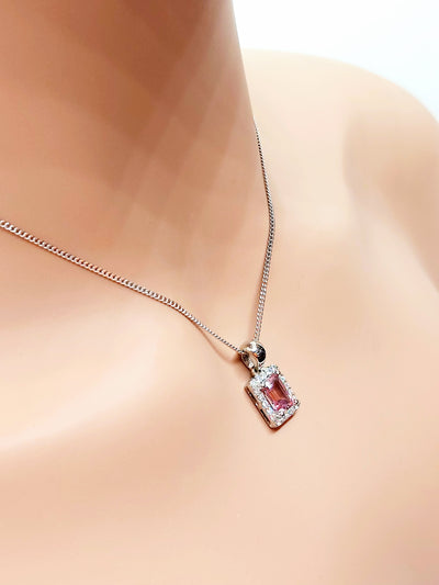 14k Emerald cut Pink Topaz Necklace