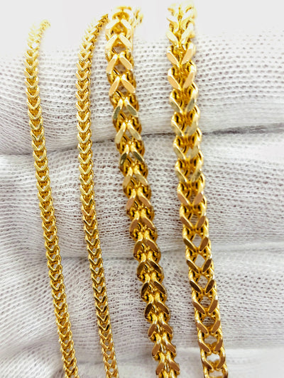 Solid 10K Italian Gold Franco Box Chain 1.5mm 2mm 2.5mm 3mm 4mm 4.5mm Ladies Gold Chain, Man Gold Chain, Diamond-Cut 10K Gold Franco Chain