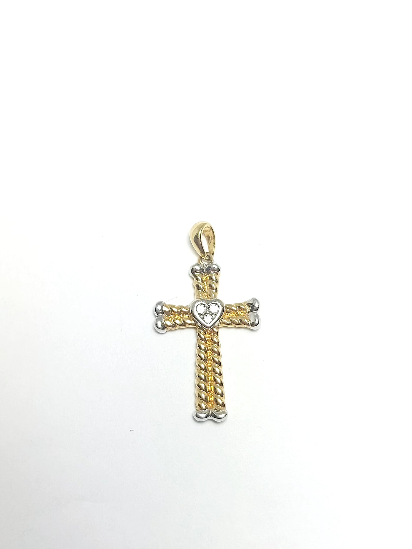 14k Solid Gold Cross 2 tone with heart