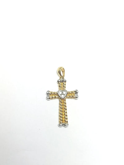 14k Solid Gold Cross 2 tone with heart