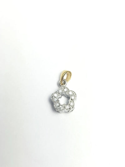 18k Solid White Gold Flower Pendant with CZ stones