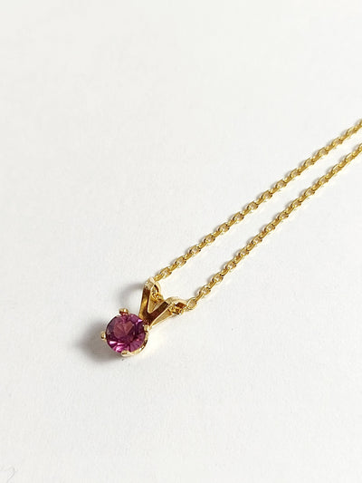 14k Solid Gold Solitaire Pendant with Violet Gemstone