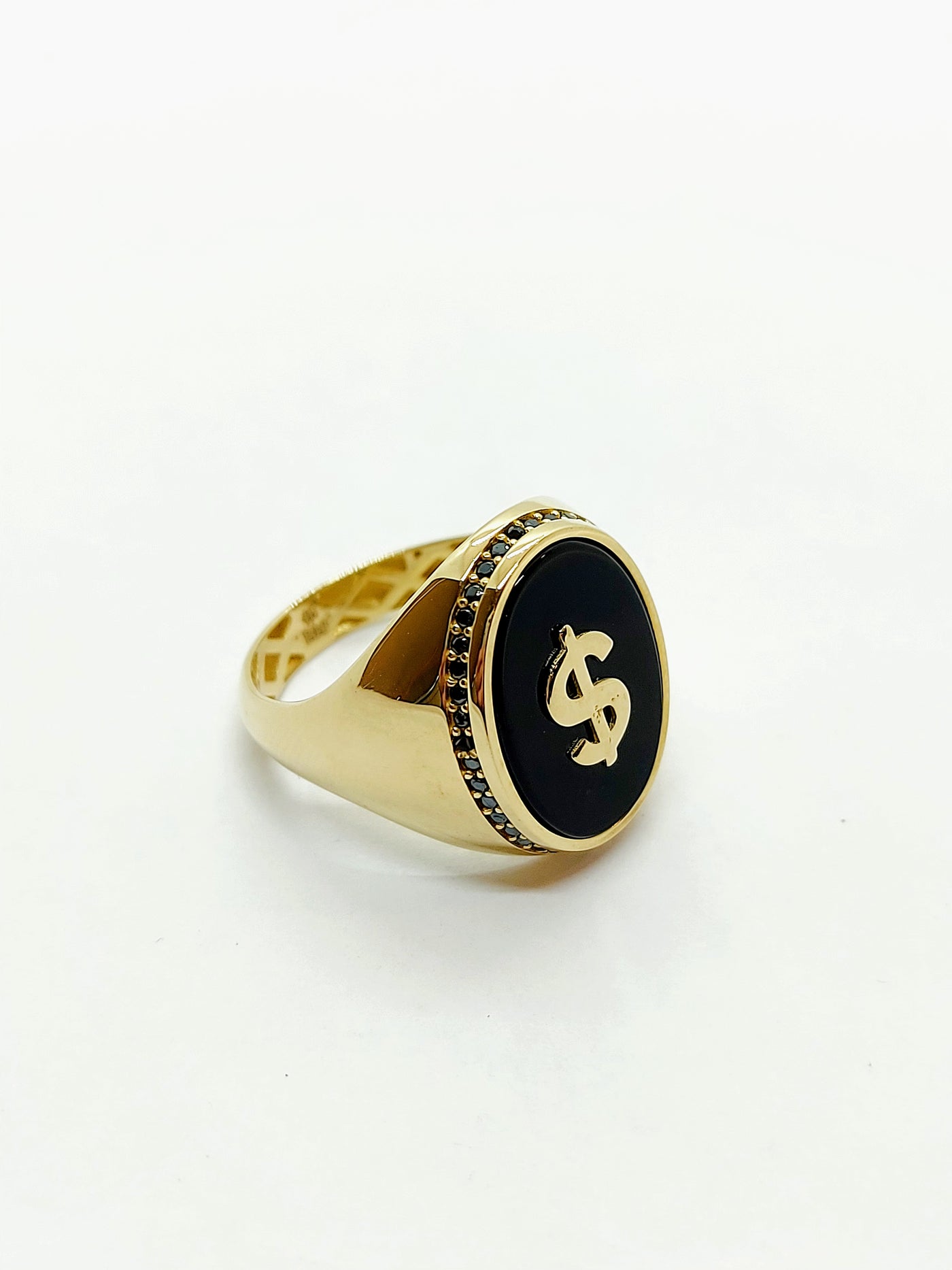 10k Gold Chevalier Onyx ring with Dollar sign