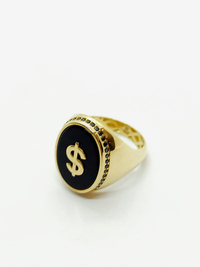 10k Gold Chevalier Onyx ring with Dollar sign