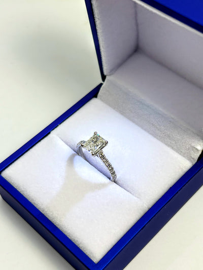 1ct Radiant cut paved Engagement Ring 14k white gold