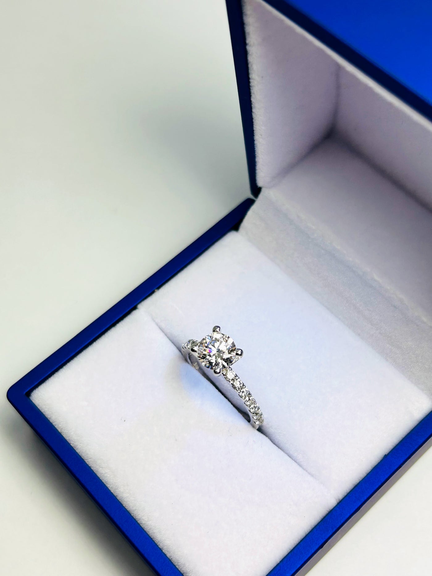 Pave Engagement ring with 1ct Round cut lab diamond