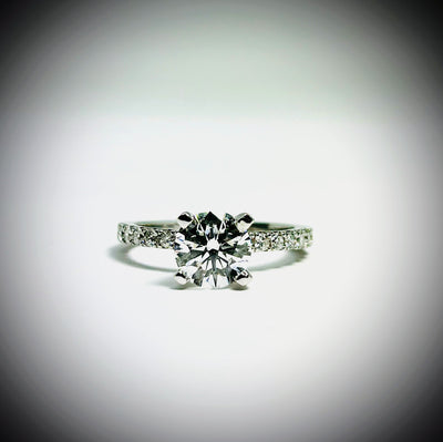 1.5ct Round Lab diamond Pave Engagement ring 18k White Gold