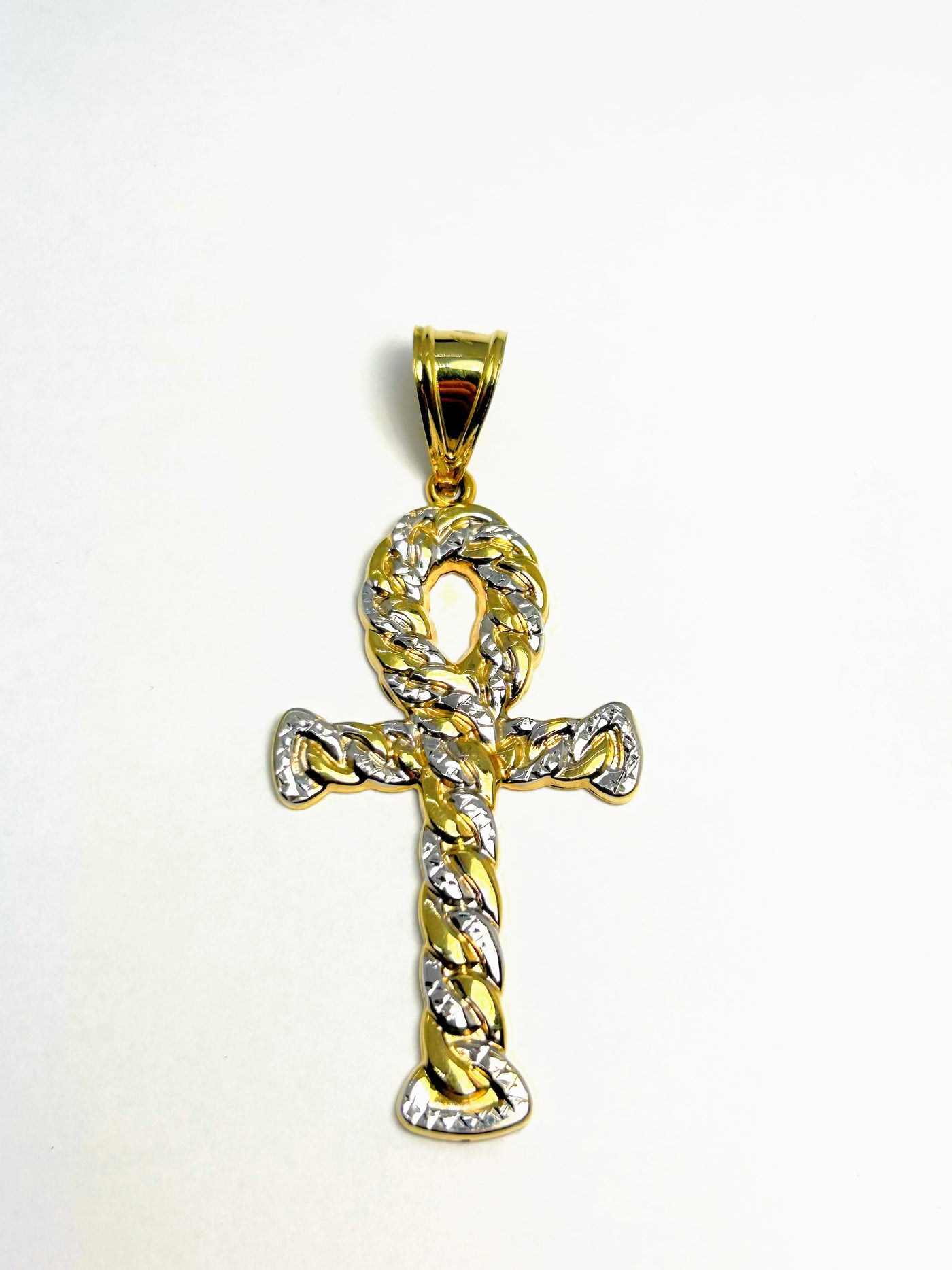 10k Gold Cuban Cross 2 tone with diamond cut