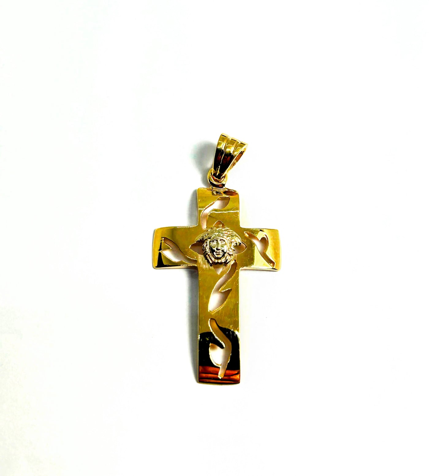 10k gold cross pendant with Versace head