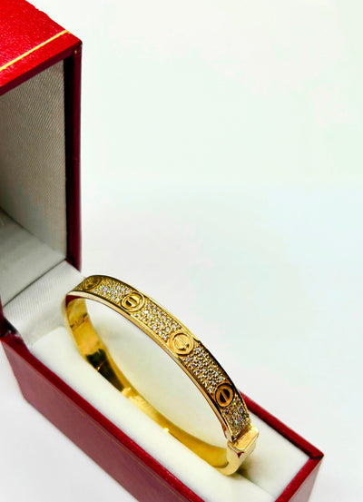 10k Gold iced out love bangle bracelet