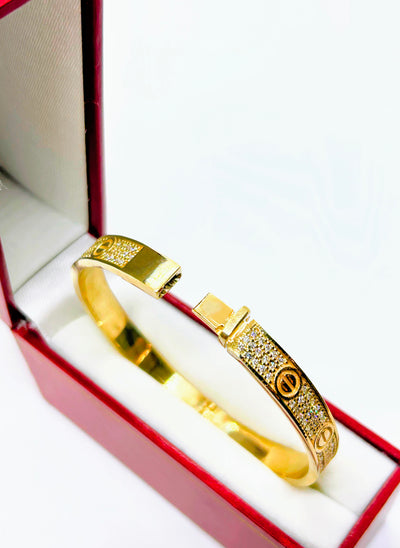 10k Gold iced out love bangle bracelet