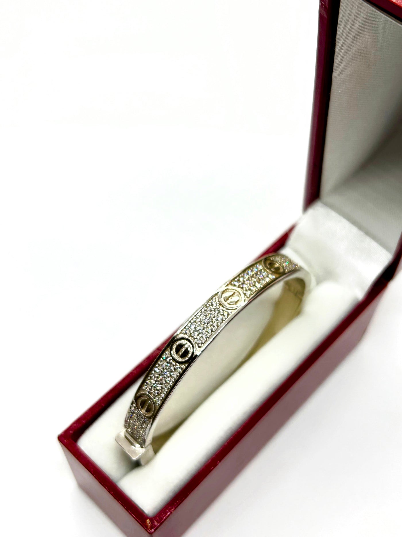 10k White Gold iced out love bangle bracelet