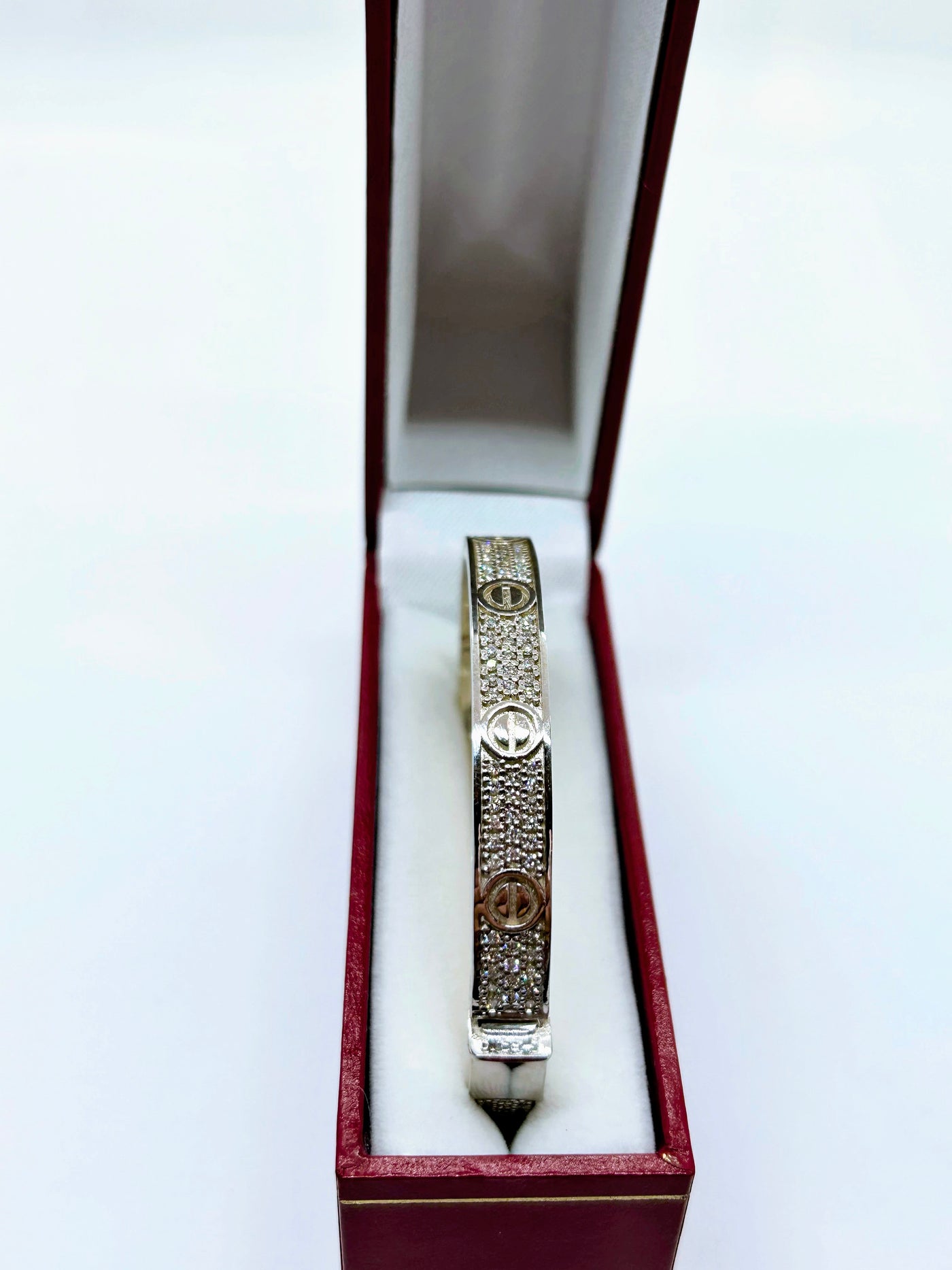 10k White Gold iced out love bangle bracelet