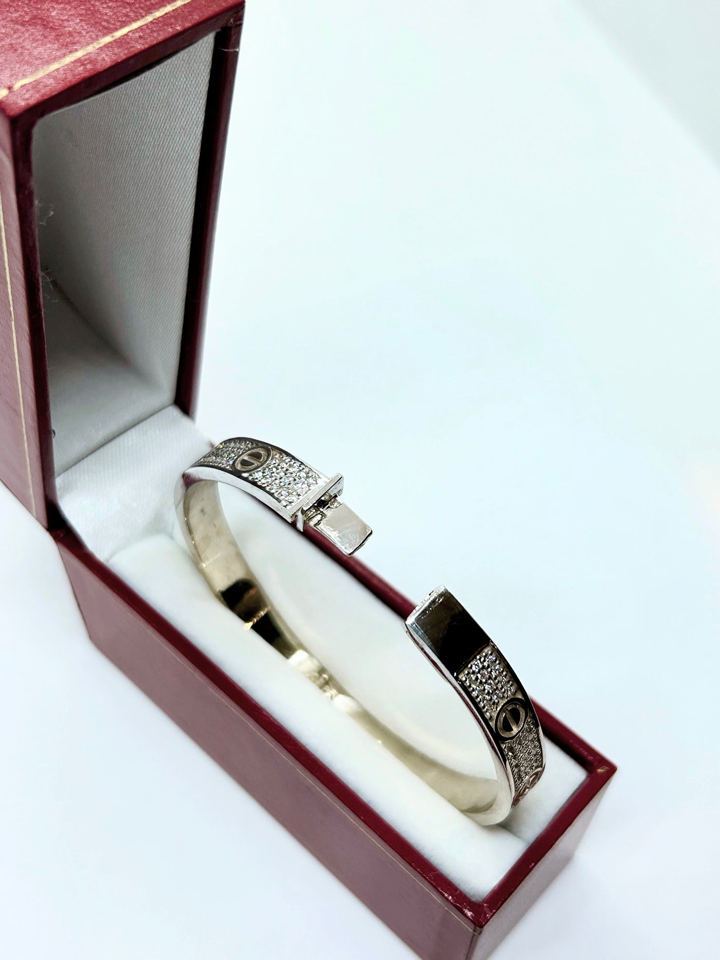 10k White Gold iced out love bangle bracelet