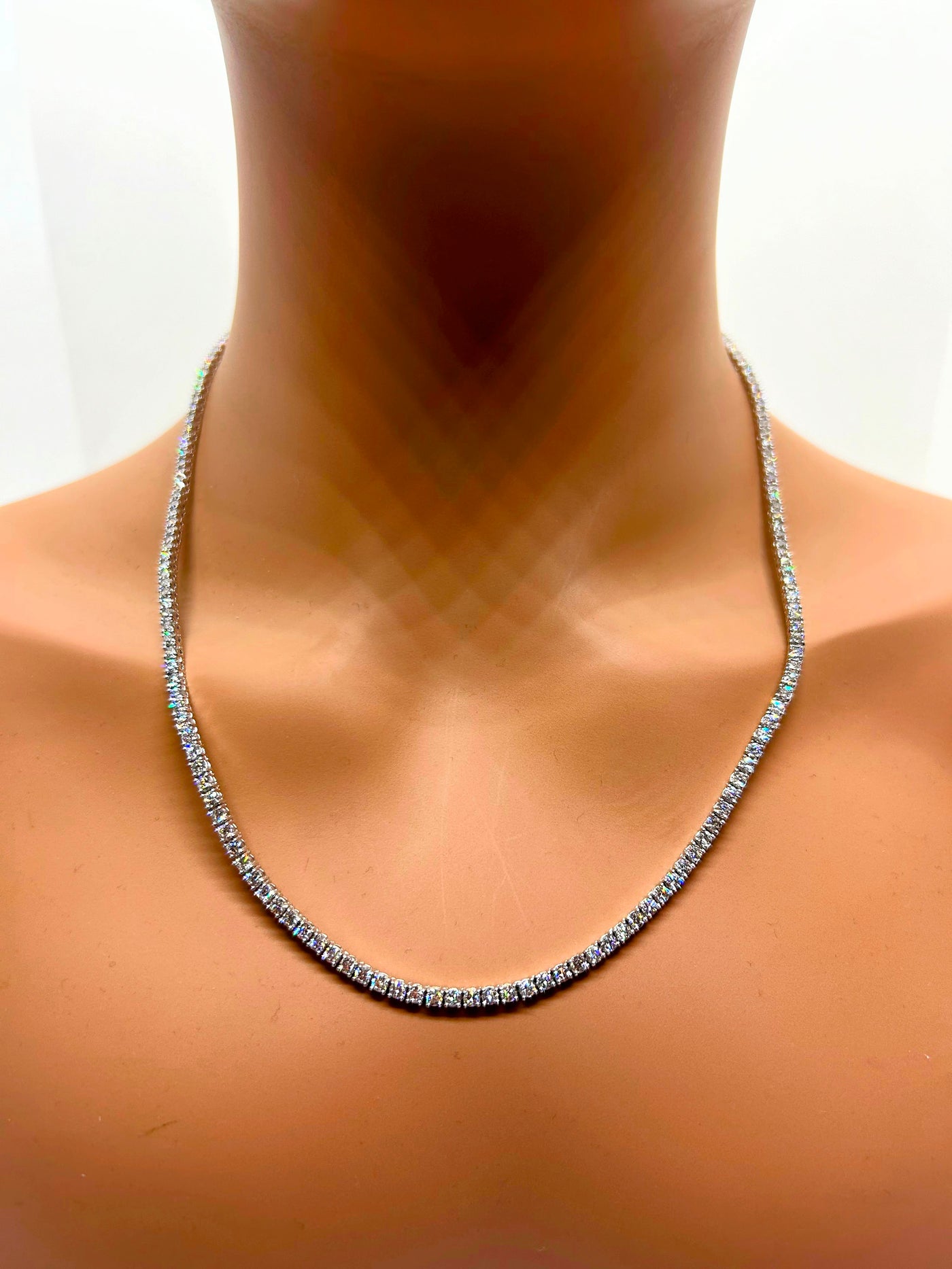 14k White Gold Tennis Lab diamond necklace ~3mm