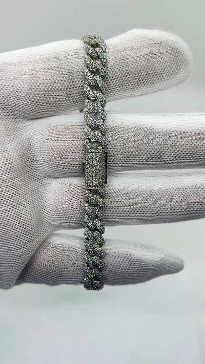 10k White Gold Iced out lab diamond Cuban Bracelet 8mm