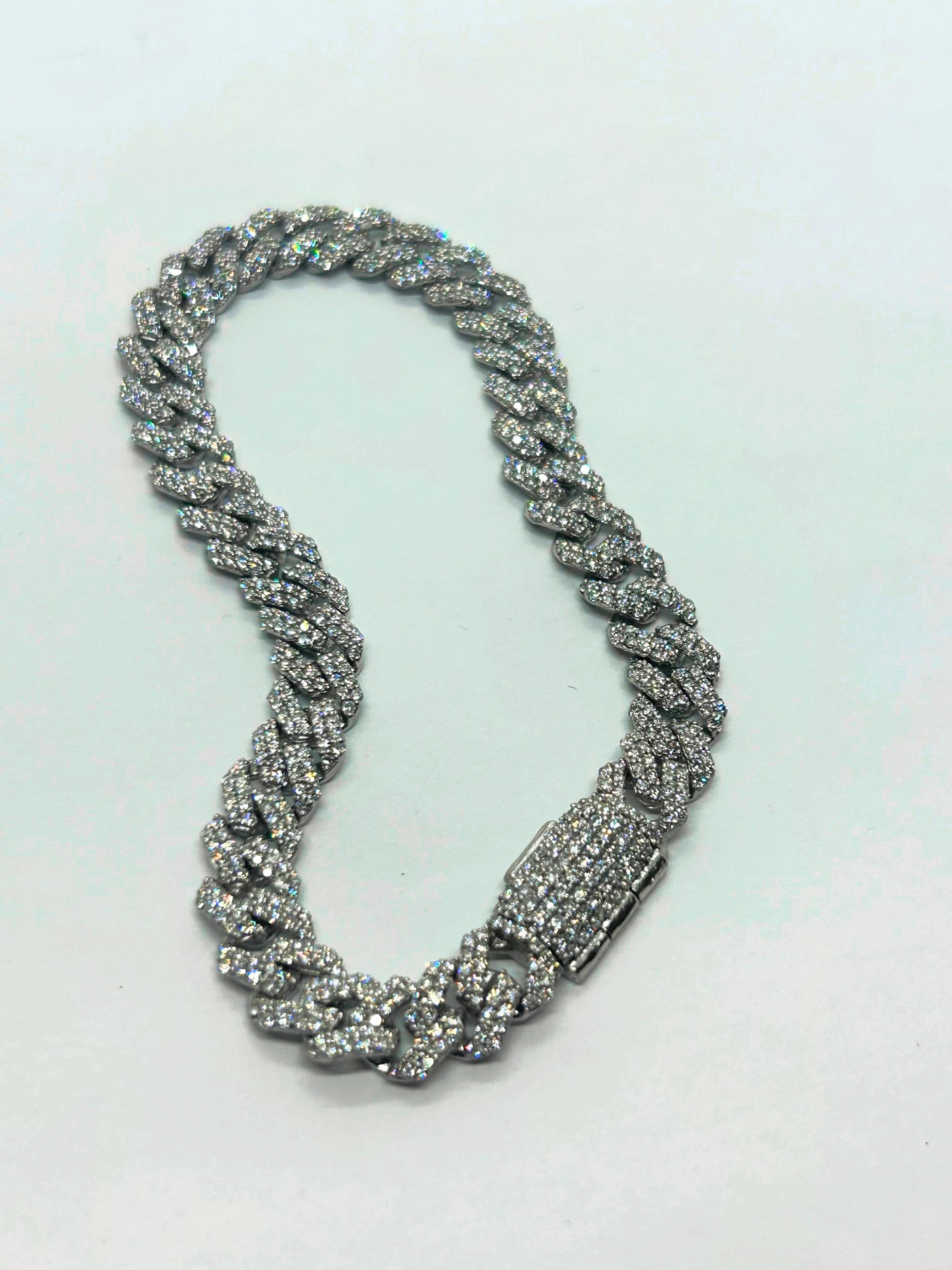 10k White Gold Iced out lab diamond Cuban Bracelet 8mm