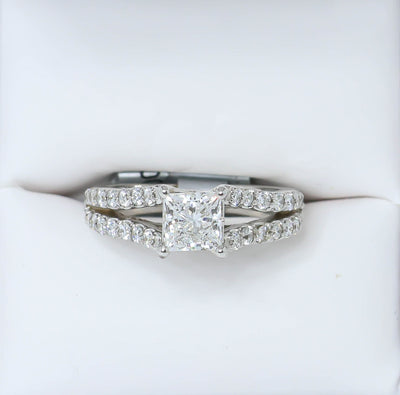 18K White Gold Split Shank with 1ct princess cut lab diamond