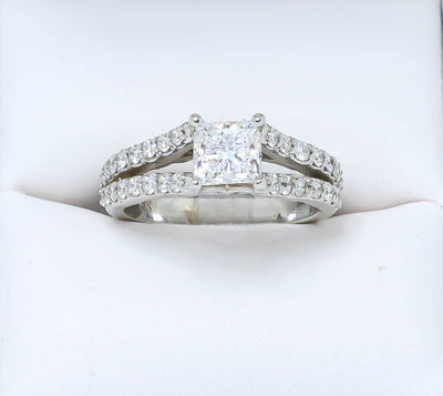 18K White Gold Split Shank with 1ct princess cut lab diamond