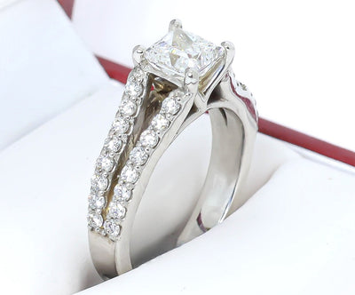 18K White Gold Split Shank with 1ct princess cut lab diamond