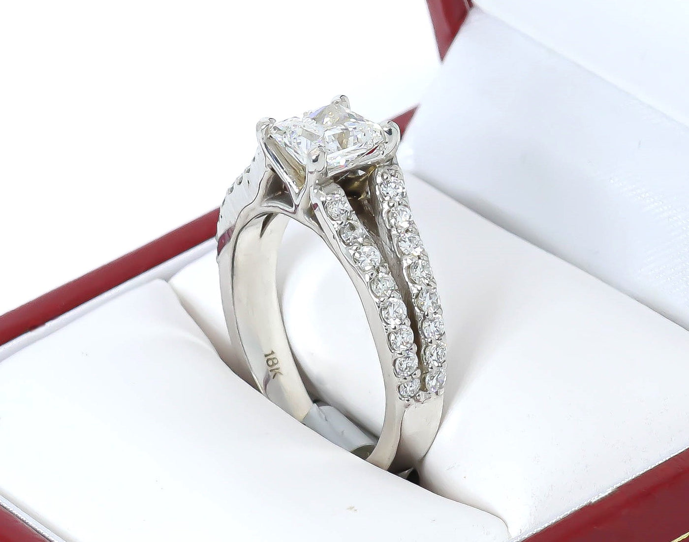 18K White Gold Split Shank with 1ct princess cut lab diamond