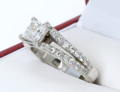 18K White Gold Split Shank with 1ct princess cut lab diamond