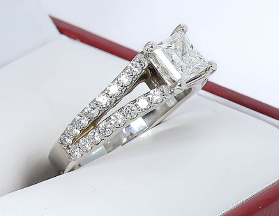 18K White Gold Split Shank with 1ct princess cut lab diamond