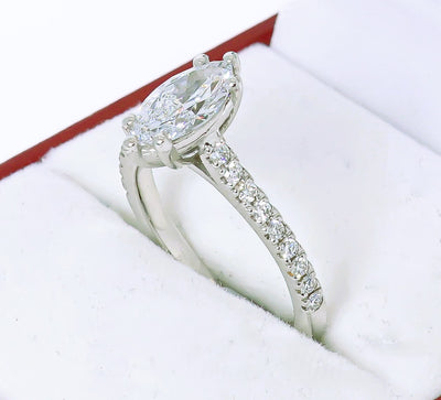 18k White Gold Solitaire Engagement ring with 1ct marquise lab diamond